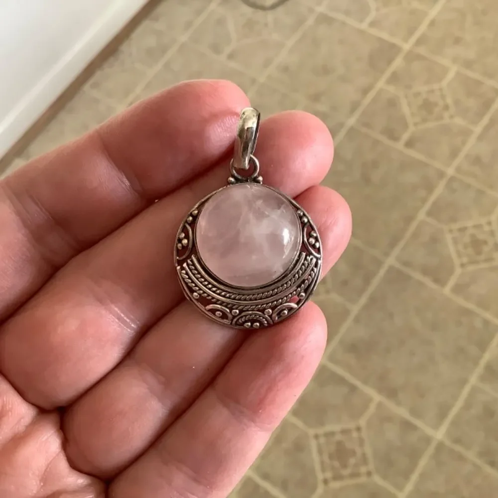 Pink quartz pendant sterling silver